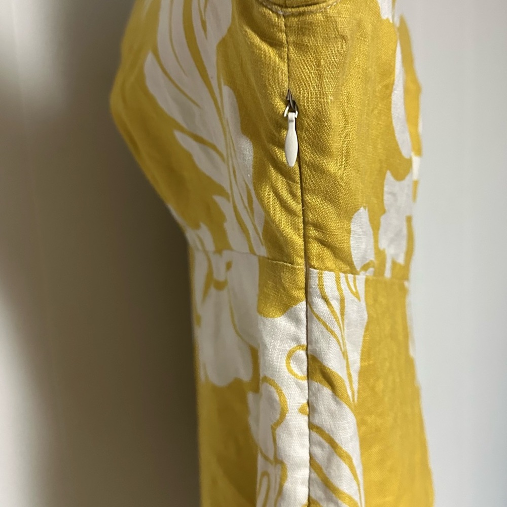 Boden 10 Long mustard yellow floral linen 3/4 sleeve dress - Picture 4 of 8